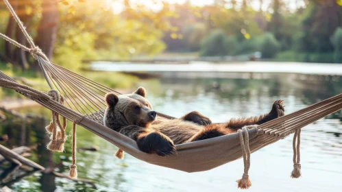 Peaceful Brown Bear Relaxing in Hammock