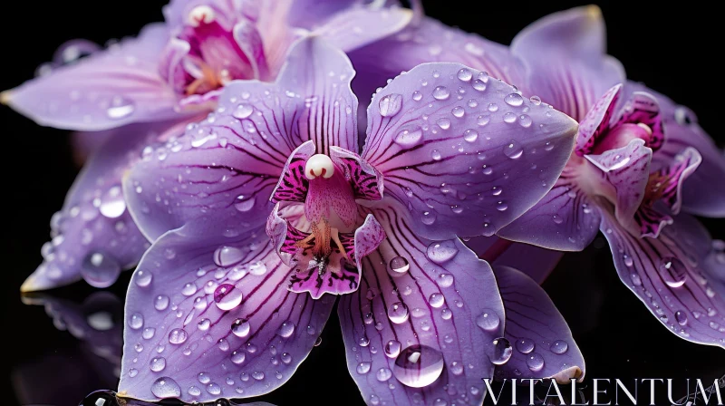 AI ART Purple Orchid Flower with Water Droplets - Close-up Beauty