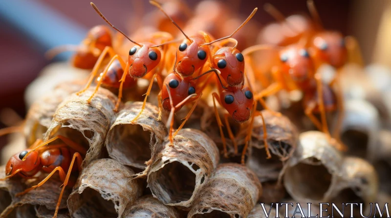 Red Ants Close-Up on Nest AI Image