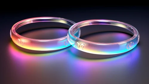 Romantic Glass Wedding Rings on Reflective Surface