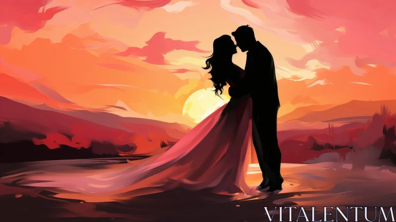 Romantic Sunset Kiss Painting AI Image