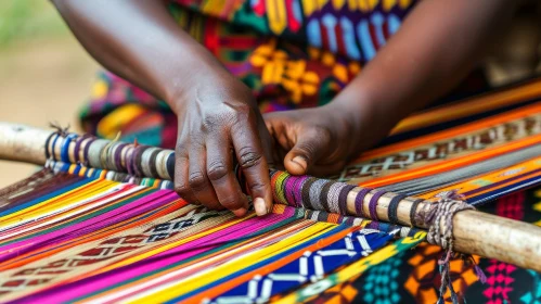 Traditional African Weaving: Colorful Fabric on a Loom