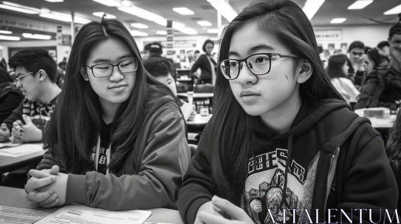 Captivating Image of Asian Teenage Girls in a Cafeteria AI Image