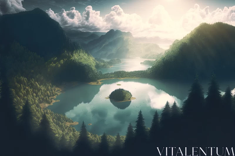 Captivating Mountain and Lake Landscape - Nature's Serenity AI Image