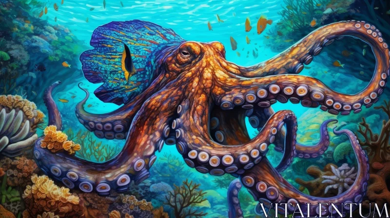 AI ART Colorful Octopus Painting - Underwater Sea Life Artwork