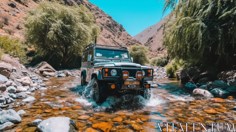 Exploring the Atlas Mountains: Land Rover Defender River Crossing AI Image