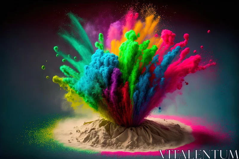 AI ART Explosive Color: Vibrant Powder Burst from Mountain