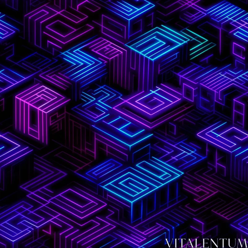Glowing Purple and Blue Neon Lines Pattern AI Image