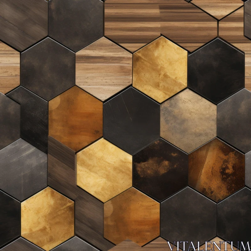 Hexagonal Wooden and Metal Panels | Seamless 3D Texture Pattern AI Image