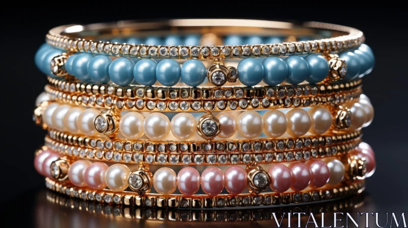 AI ART Luxurious Gold Bracelets with Pearl and Diamond Accents
