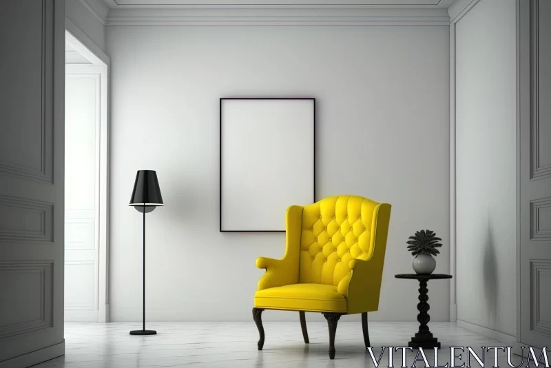 Luxurious Yellow Chair in Empty Room | Monochromatic Intensity AI Image