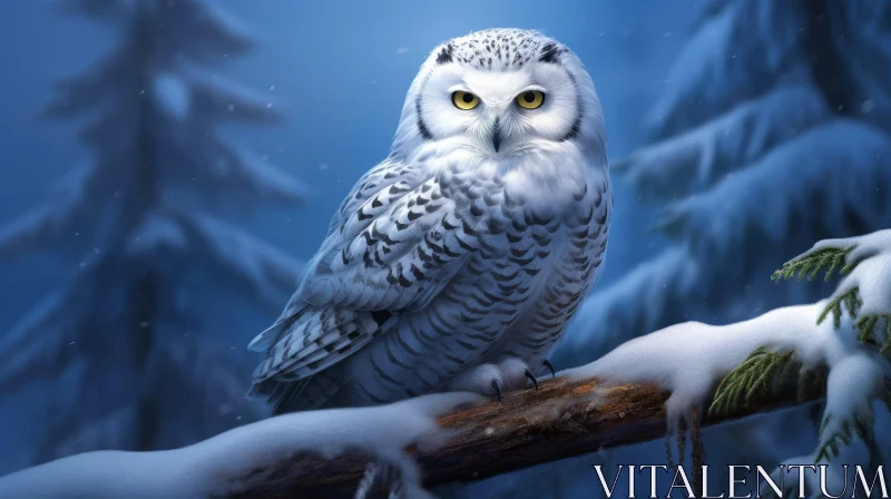 Snowy Owl in Winter Forest AI Image