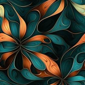Teal and Orange Flowers Seamless Pattern