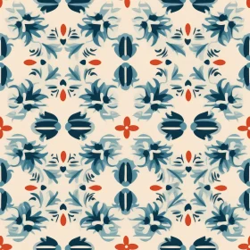 Blue and Red Floral Pattern on Beige Background