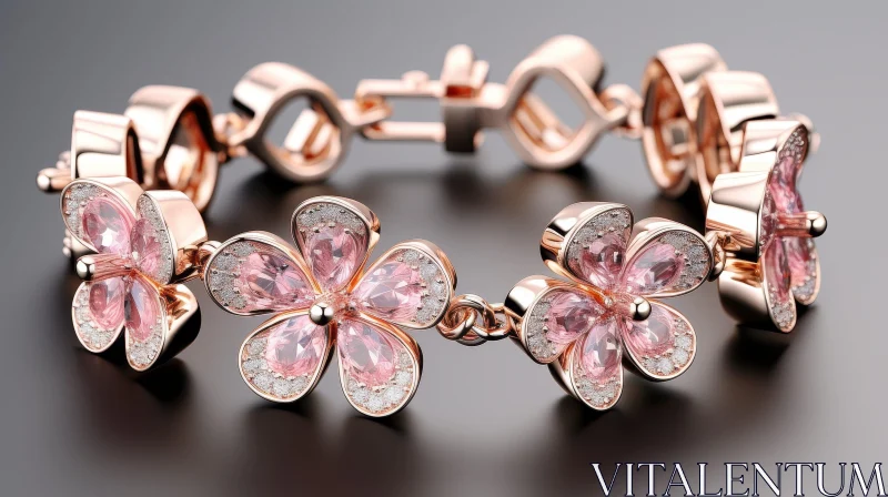 AI ART Elegant Rose Gold Bracelet with Pink Sapphire Flowers