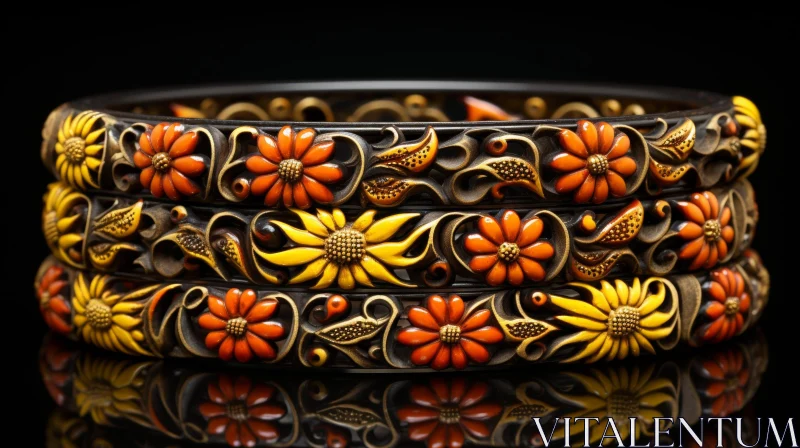 AI ART Floral Design Bangles - Fashion Jewelry Close-up