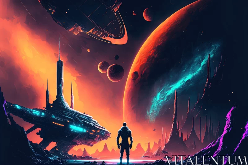 Mesmerizing Space Illustration with Vibrant Colors and Hyper-Detailed Landscapes AI Image