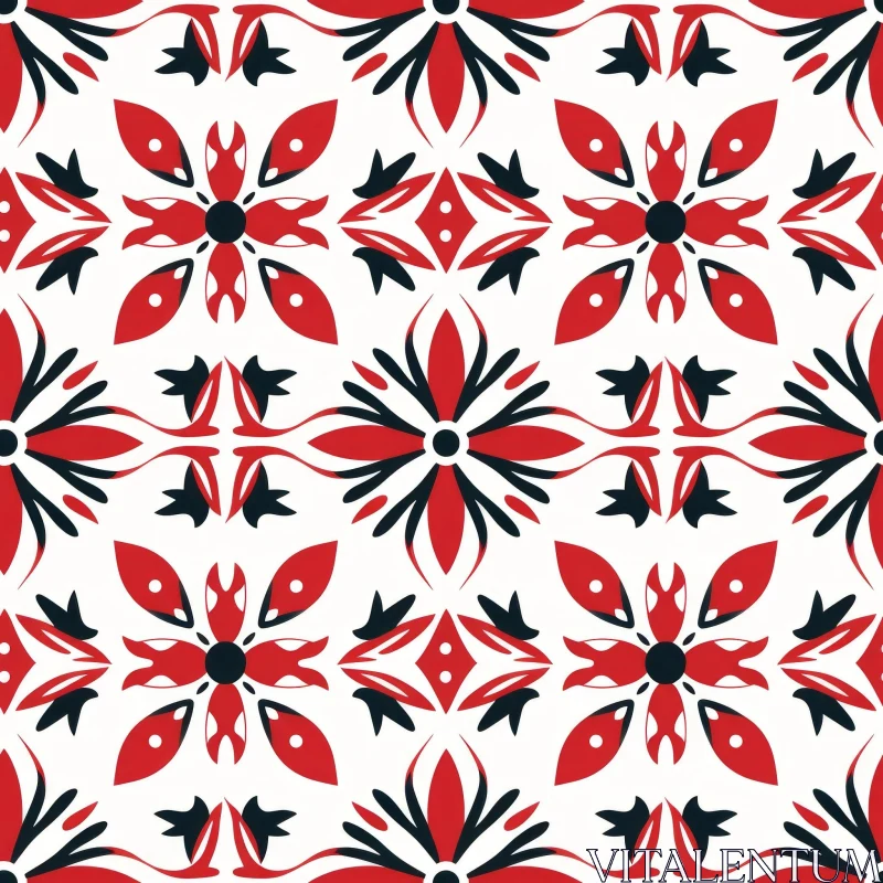Red and Black Floral Pattern on White Background AI Image