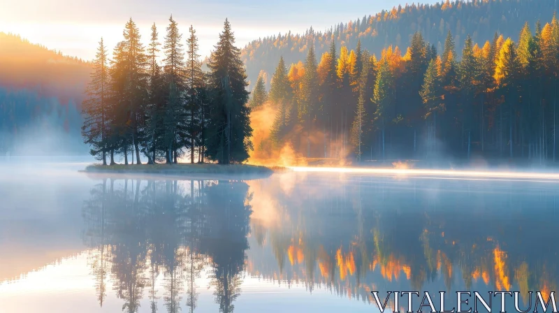 Serene Mountain Lake Landscape in Fall AI Image