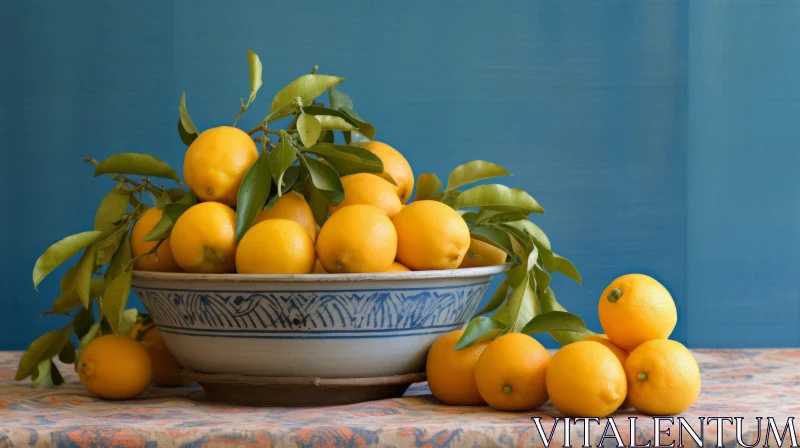 Serene Still Life: White Bowl with Lemons on Table AI Image