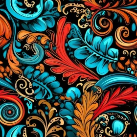 Stylized Floral Pattern on Black Background