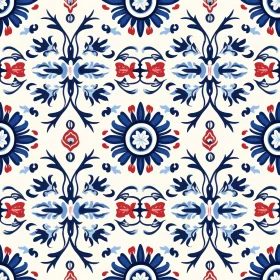 Blue and Red Floral Pattern on White Background