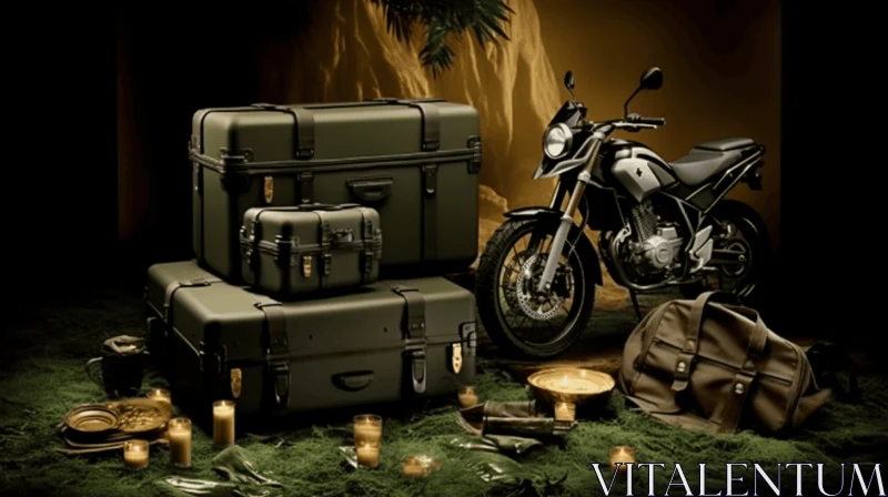 Captivating Motorcycle Display in Dark Green and Dark Gold AI Image