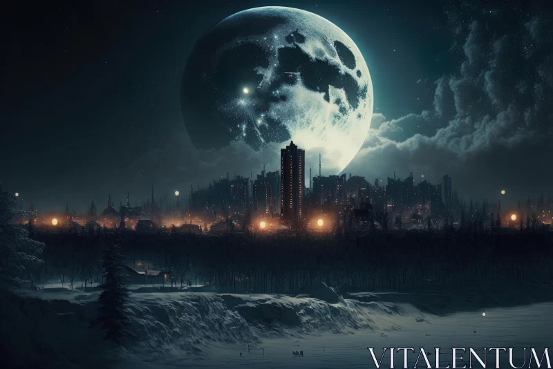 City in a Snowy Landscape: A Captivating Post-Apocalyptic Pastiche AI Image