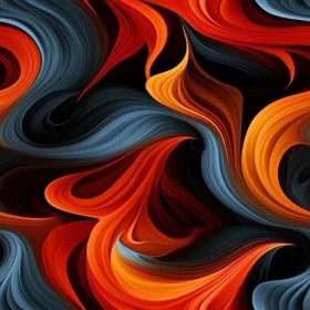 Dynamic Abstract Painting with Red, Orange, and Blue Colors