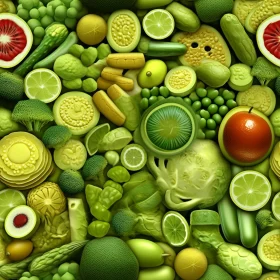 Fresh and Healthy Fruits and Vegetables Seamless Pattern