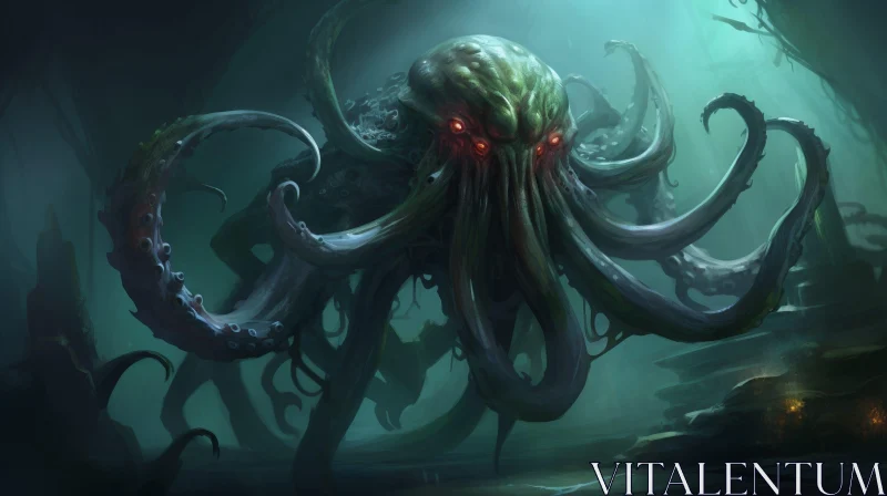 AI ART Giant Octopus-Like Creature Digital Painting