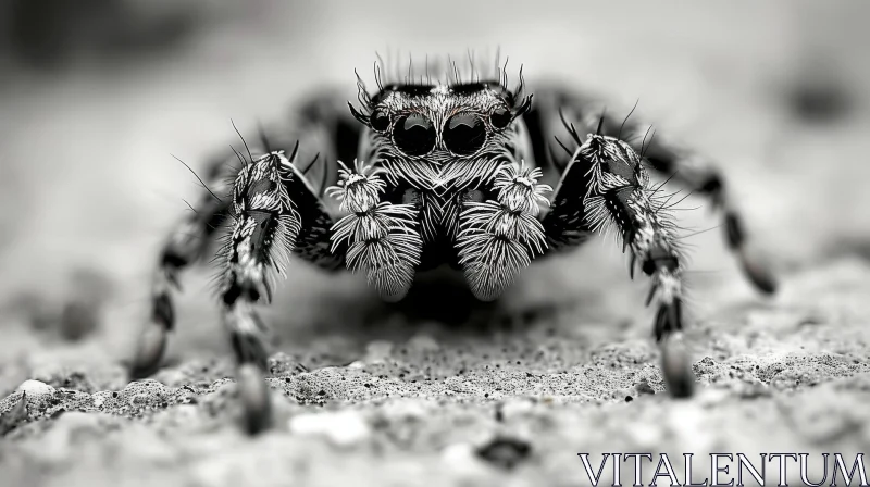 AI ART Jumping Spider Close-Up - Black and White Image
