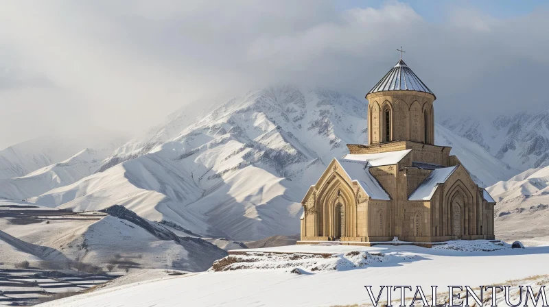 Majestic Armenian Church in the Snowy Mountains AI Image