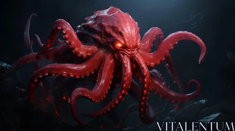 AI ART Red Octopus 3D Rendering - Underwater Fantasy Art