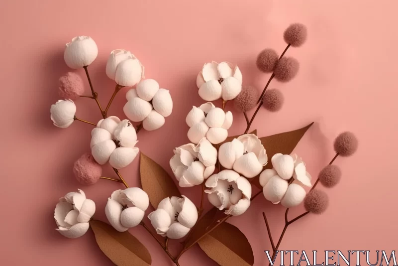 Stunning Cotton Flower Arrangement on Pink Background AI Image