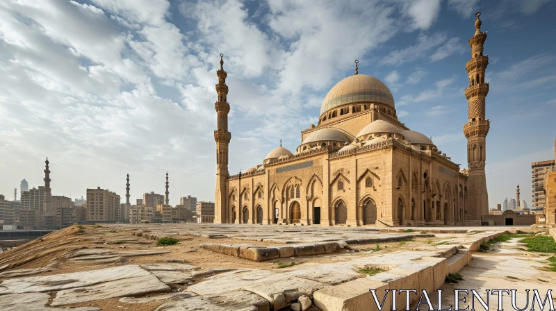 Stunning Mosque with Dome and Minarets | Yellow Stone Carvings AI Image