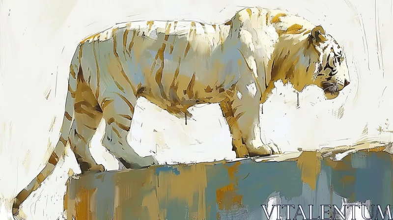 White Tiger Painting on Rocky Ledge AI Image
