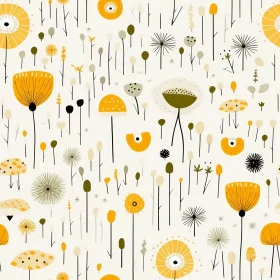Yellow Flowers and Green Plants Seamless Pattern