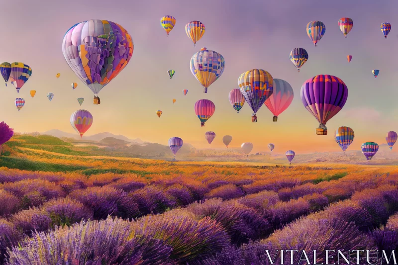 Captivating Hot Air Balloons Flying Over Purple Land AI Image
