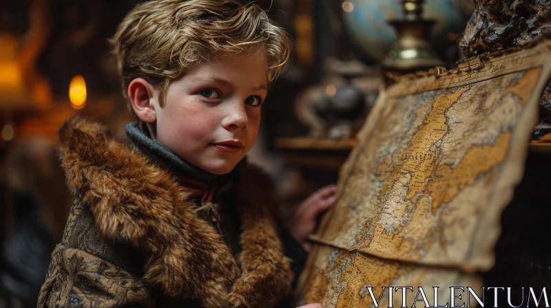 Captivating Portrait of a Young Boy in a Fur-Lined Coat AI Image
