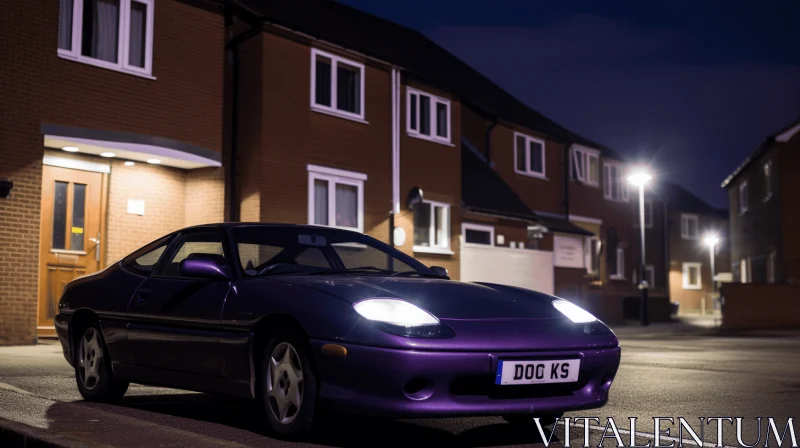 Captivating Purple Car Parked on the Street with Soft Lighting AI Image