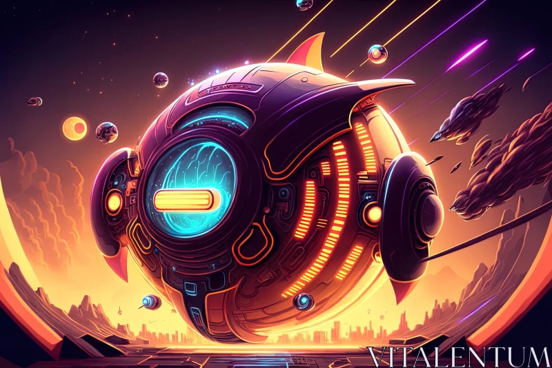 Colorful Alien Spacecraft and Vibrant Spaceships | Neo-Traditional Illustrations AI Image