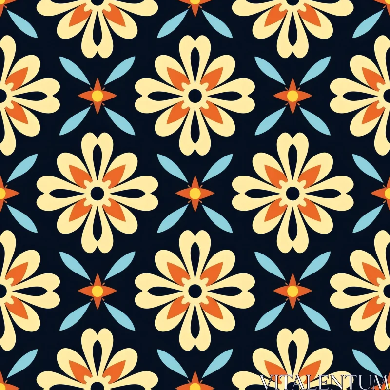 Colorful Flower Pattern on Dark Blue Background AI Image