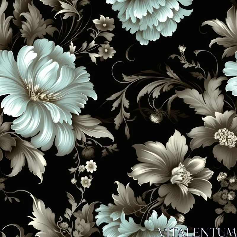 Dark Floral Pattern with Blue and Green Accents AI Image