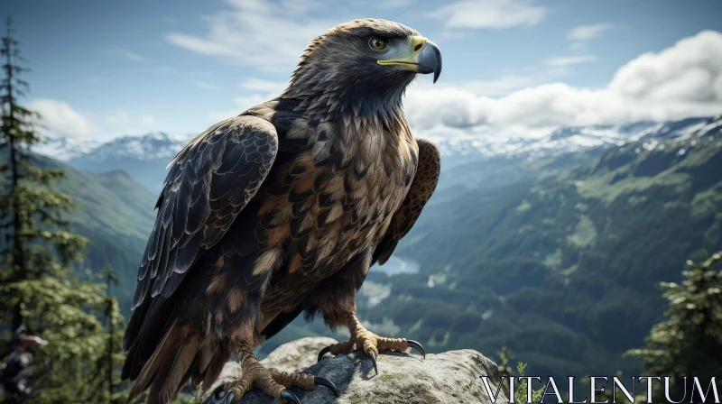 AI ART Golden Eagle in Majestic Mountain Landscape