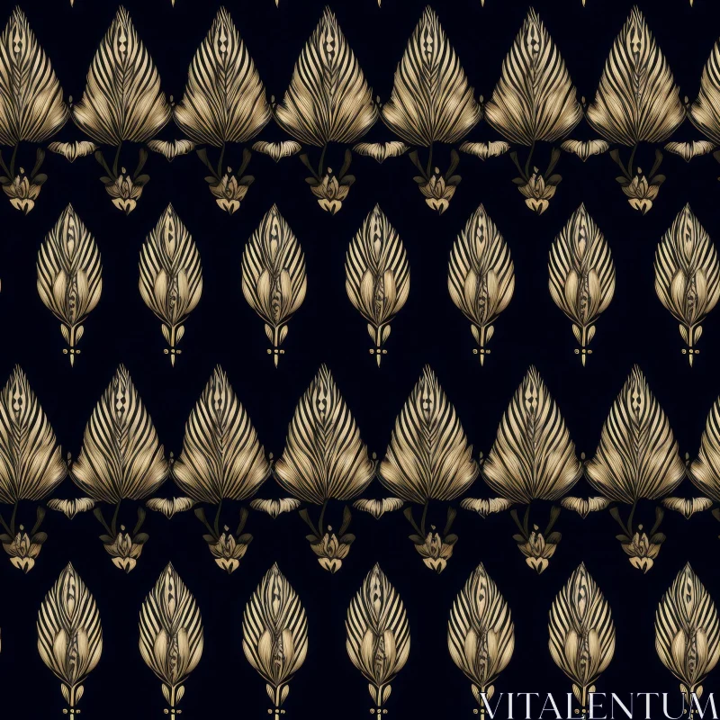 Golden Floral Pattern on Black Background AI Image