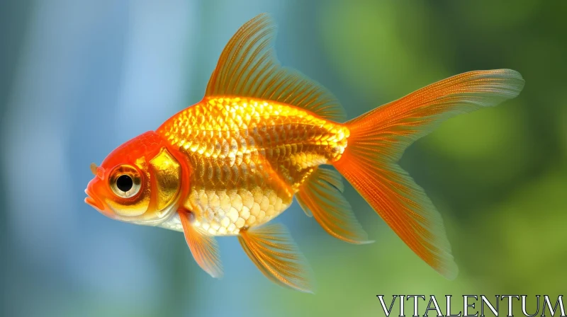 Graceful Goldfish Swimming in Blue and Green Waters AI Image