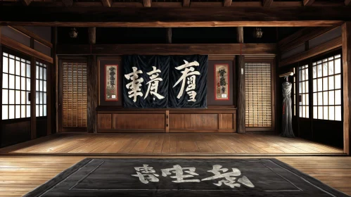 Japanese Dojo with Calligraphy - Serene Architecture