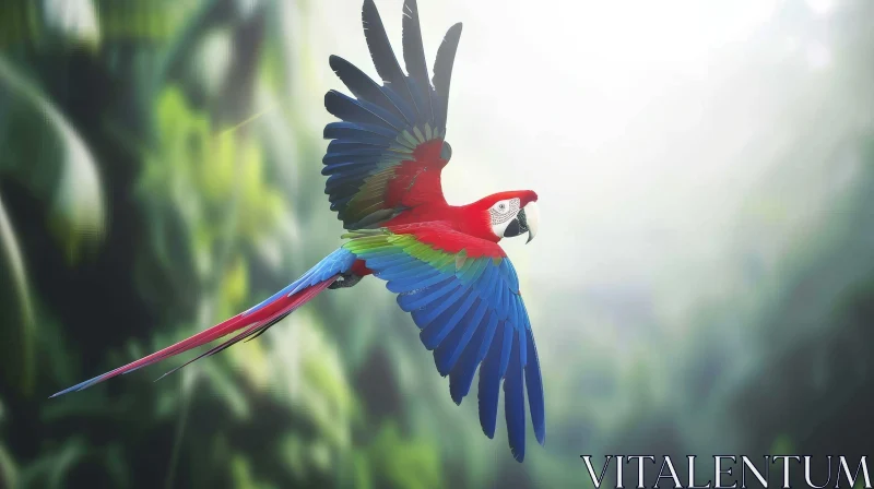 AI ART Scarlet Macaw Flying in Jungle