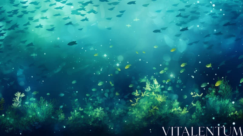 Tranquil Underwater Scene: Fish, Sunlight, Serenity AI Image